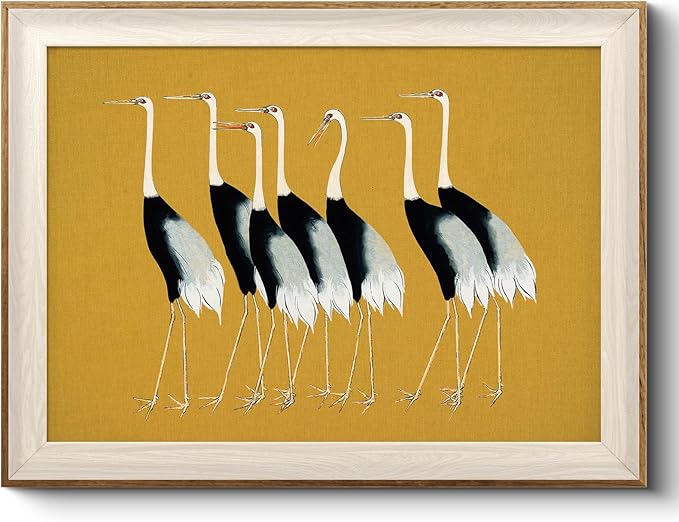 VIYYIEA Framed Wall Art for Living Room, Cranes Canvas Prints, Vintage Home Decor, Animals Painting Picture, Bathroom Wall Decor Gifts for Friends or Family - 16L x 12W
