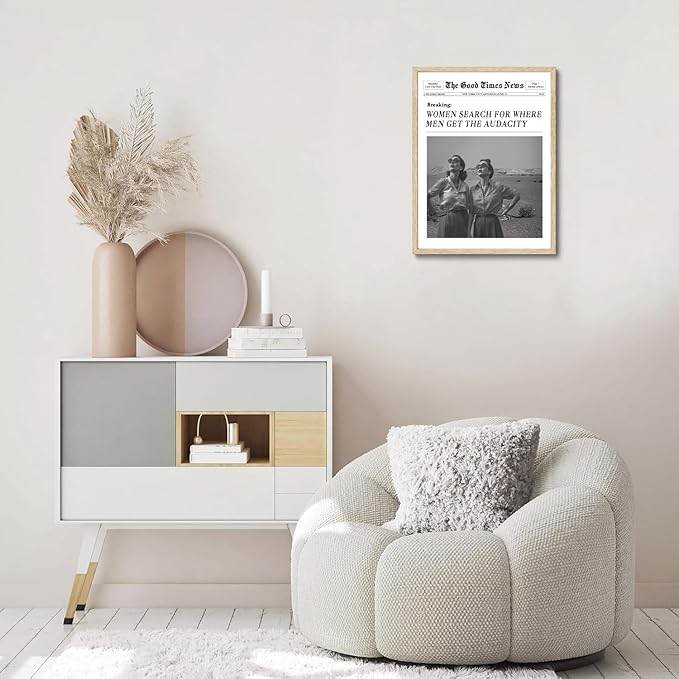 Bwodke OAK Wood Framed Wall Art These Are the Good Old Days Canvas Art Vintage Newspaper Pictures Wall Decor Trendy Prints Retro Artwork for Girly Dorm Bedroom 12"x16"