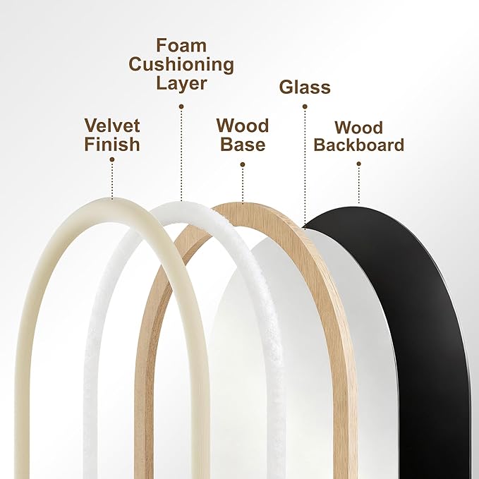 Delma Arched Full Length Mirror, Free Standing Floor Velvet Finish Frame Mirror for Leaning or Hanging, Soft Touch Bedroom & Living Room Decor, Cream White