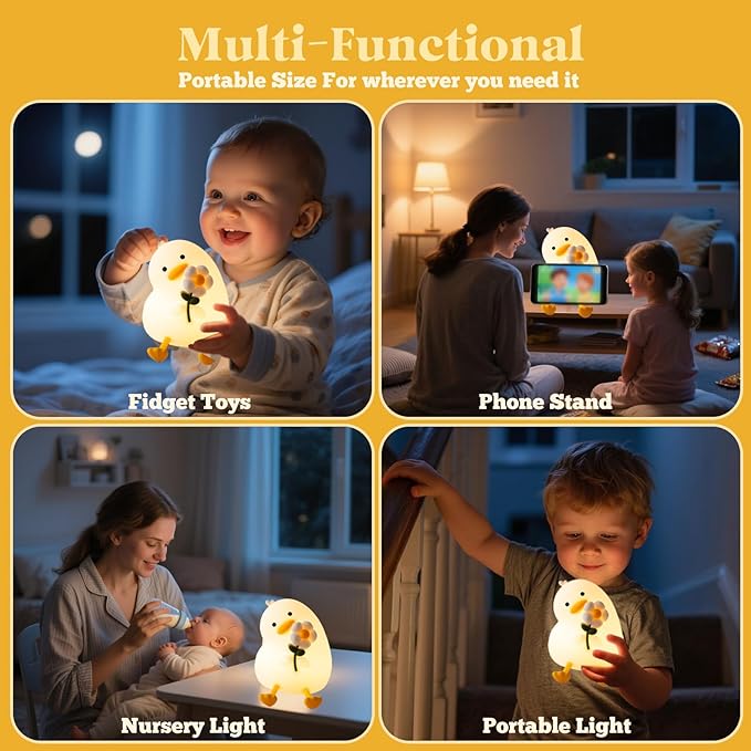 AVEKI Duck Night Light for Kids, Cute Light up Duck Decor Lamp, 3 Levels Dimmable Silicone Baby Night Light for Nursery, Rechargeable Touch Kids Lamp, Christmas & Birthday Gifts for Boys and Girls