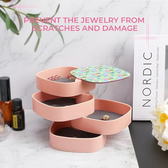 4-Layers Rotating Jewelry Box with Mirror Jewelry Organizer Case Polar Bear And Butterfly Earring Holder for Women