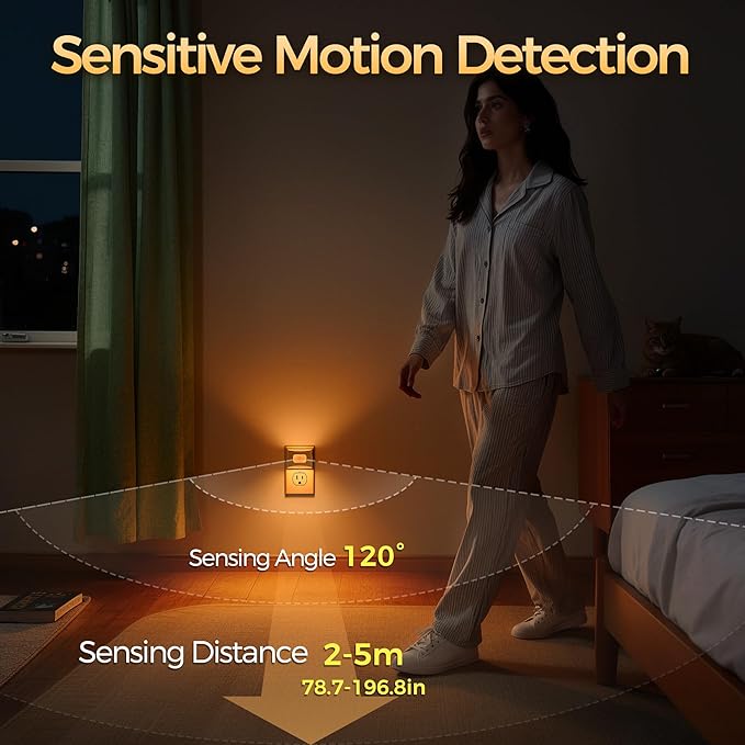 DORESshop LED Night Light[2 Pack], Night Lights Plug into Wall, Dimmable Plug in Night Light with Motion Sensor, Dusk to Dawn Sensor, Nightlights for Adults, Bedroom, Bathroom, Amber, White Cover