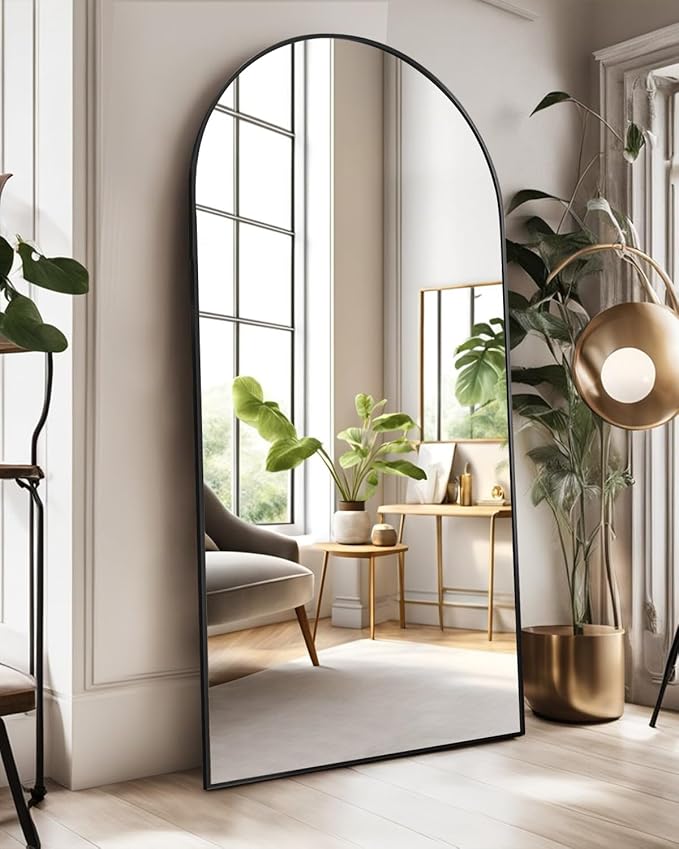 ITSRG Full Length Mirror with Stand, 47"x91" Floor Mirror Freestanding, Arched Mirror, Oversize (Black)
