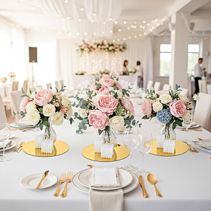 12 Pcs 10 Inch Acrylic Round Mirrors, Round Mirrors for Centerpieces, Mirror Centerpieces for Tables, Circle Mirror Plates, Acrylic Candle Plates for Home Wall Decor Weddings(Thickness 1 mm) (Gold)
