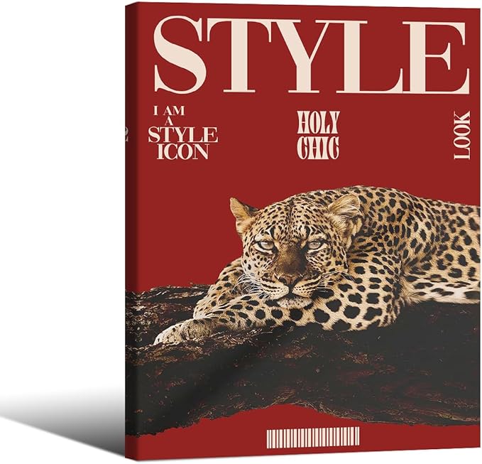 Red Cheetah Wall Art Vintage Trendy Cool Y2k Leopard Style Posters Funky Magazine Aesthetic Cover Canvas Prints 08x10 inch Framed for Living Room Bedroom Dorm Wall Decor