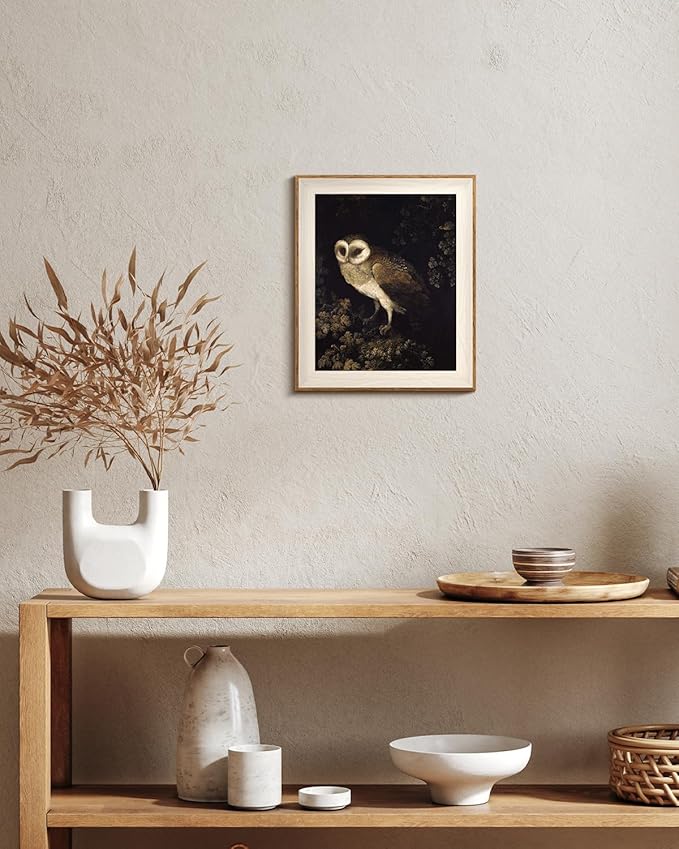 VIYYIEA Framed Wall Art for Living Room, Owl Canvas Prints, Vintage Home Decor, Animals Painting Picture, Bathroom Wall Decor Gifts for Friends or Family - 12L x 10W