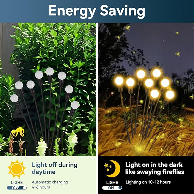 Solar Garden Lights Outdoor Waterproof, 4 Pack 32 LED Swaying Firefly Lights Outdoor Decor Light for Pathway Party Christmas Decoration, Unique Gifts for Women, Warm White