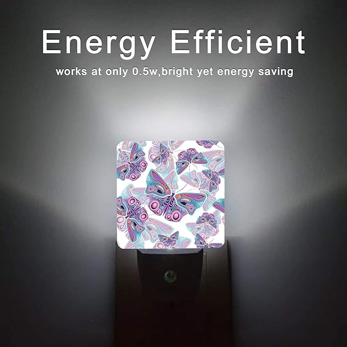 Butterflies Night Light,Colorful Purple Butterflies Night Lights Plug into Wall for Boys Girls, Led Lamp Indoor Home Decor 0.5W Nightlight Sleep Friendly