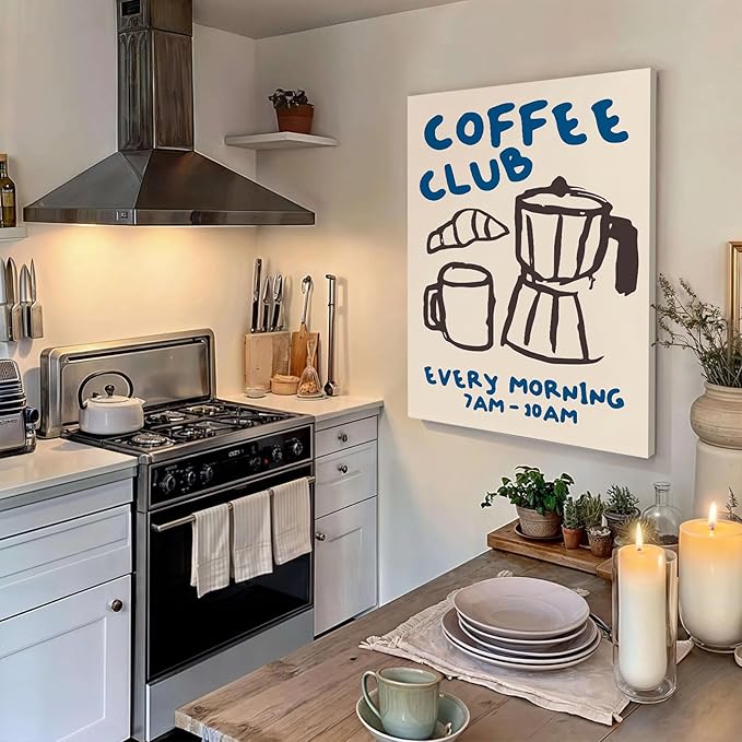 Framed Kitchen Canvas Wall Art Funky Kitchen Pictures Wall Decor Vintage Picture Coffee Artwork Modern Coffee Bar Decor Retro Skeleton Cafe Shop Pictures Home Decorations 16x24 inch, Ready to Hang