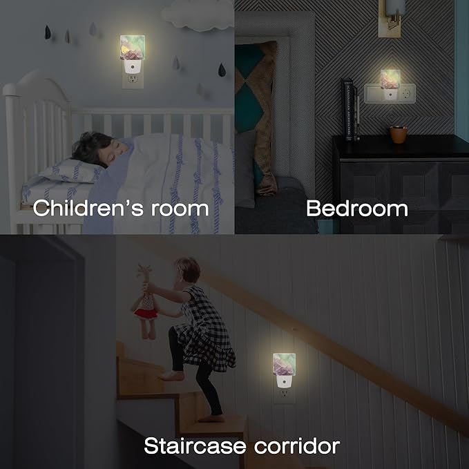 Purple Green Fluorite Marble Night Light, Luxury Rock Gemstone Dusk to Dawn Night Light Plug in, 0.5w Energy Saving Sleep Friendly NightLight for Kids Boys Girls Home Decor