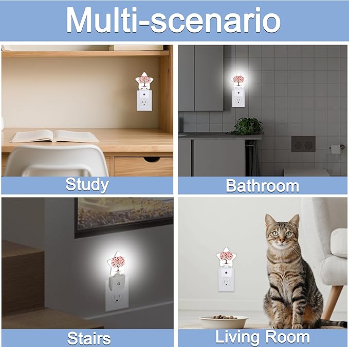 Tree of Love Night Light,Red Love Heart Plug-in Star Night Lights with Dusk-to-Dawn Sensor for Bedroom,Bathroom,Living Room Sleep Friendly Lamp for Women Girls Boys Gift,0.5W