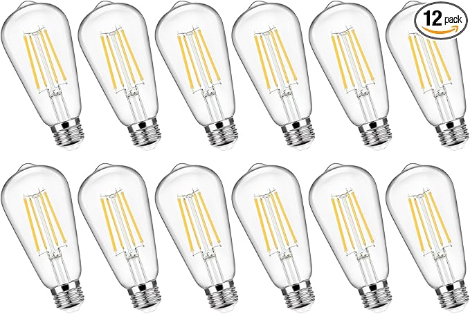 12-Pack Vintage E26 LED Edison Bulbs 100W Equivalent 1400LM High Brightness 8W ST58 LED Filament Light Bulbs 4000K Daylight White Medium Base CRI90+ Antique Clear Glass for Home Office, Non-dimmable