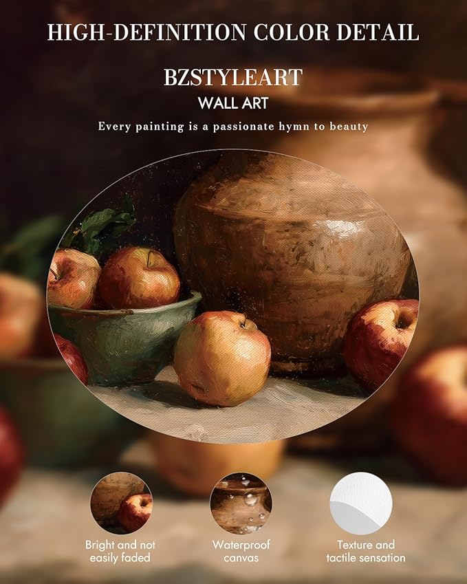 Bzstyleart Vintage Wall Art Decor, Gold Framed Wall Art 12 x 16 Inch Rest Still Life, Vintage Gold Framed Wall Art, Canvas Picture Print Painting for Bedroom Living Bathroom, Halloween Gifts