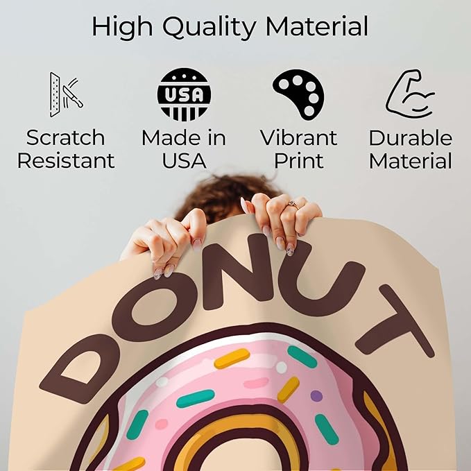 InkFlow Posters Donut Worry Poster - Smiling Donut Illustration - Playful Kawaii Food Art - Kids Bedroom Playroom Kitchen Decor - Cheerful Cartoon Wall Print - 8x10 Unframed Canvas Print
