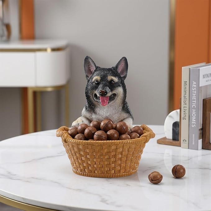 Dog Resin Storage Basket, Desktop Organizer for Remote & Keys, Cute Home Decor Tray, Ideal present for Pet Lovers.(Black Shiba Inu)