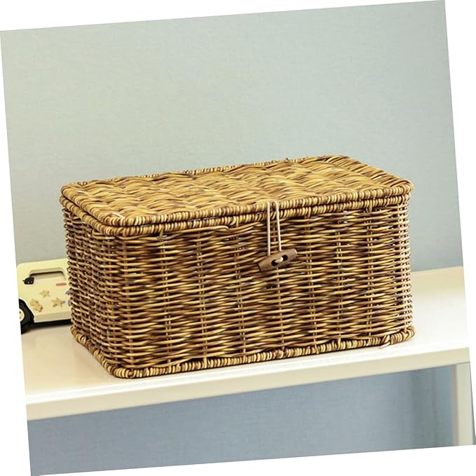 Beaupretty Imitation Rattan Desktop Storage Organizer Box Woven Sundry Makeup Container with Break Resistance for Home Office and Bathroom Use Decorative Storage