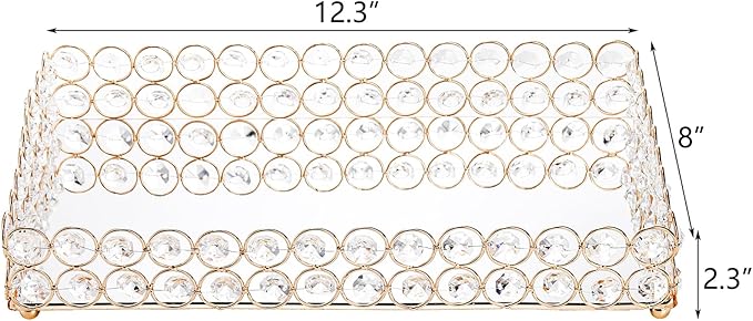 Hedume Crystal Vanity Tray, 12.3" x 8" Mirrored Cosmetic Makeup Tray, Large Jewelry Trinket Organizer Tray, Ornate Decorative Tray for Dresser Countertop Wedding Home Bathroom