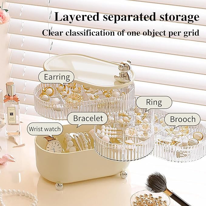 MSUIINT Rotatable Makeup Organizer, Rotating Makeup Storage Organizer, Cosmetic Organizer Tray, Bathroom Jewelry Container Box for Lipsticks Perfume Bracelets Earring Holder