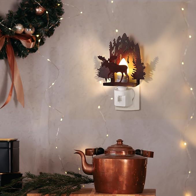 Tuanse Forest Moose Plug in Night Light Wilderness Farmhouse Metal LED Night Light Decorative Vintage Forest Mountain Lamp Decor for Bedroom Living Room Bathroom Holiday Christmas Gift