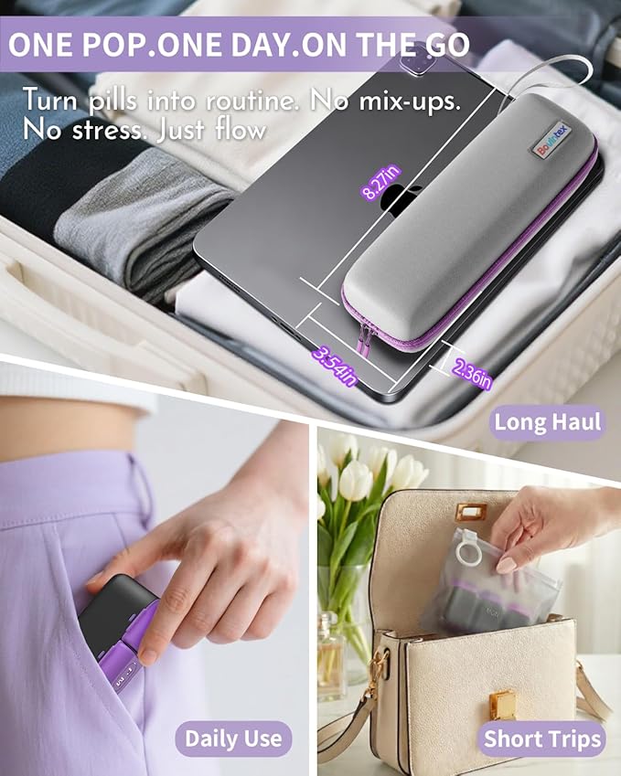 Weekly Pill Organizer 2 Times a Day, 7 Day Travel Medicine Pill Organizer with Moisture-Proof Silicone Lid, AM PM Daily Pill Box for Vitamins & Supplements, Aesthetics Pill Case(Purple)
