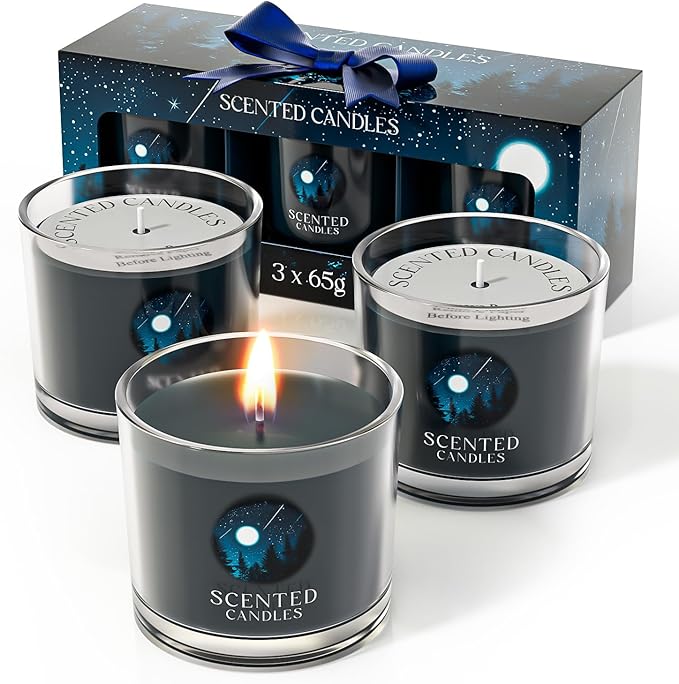 CHILLFLAME Candles for Men, Scented Candles Gifts for Women, Candle Gift Set for Him, 3 Scented Votive Candles, Birthday Gifts for Men (Black, 7 oz)