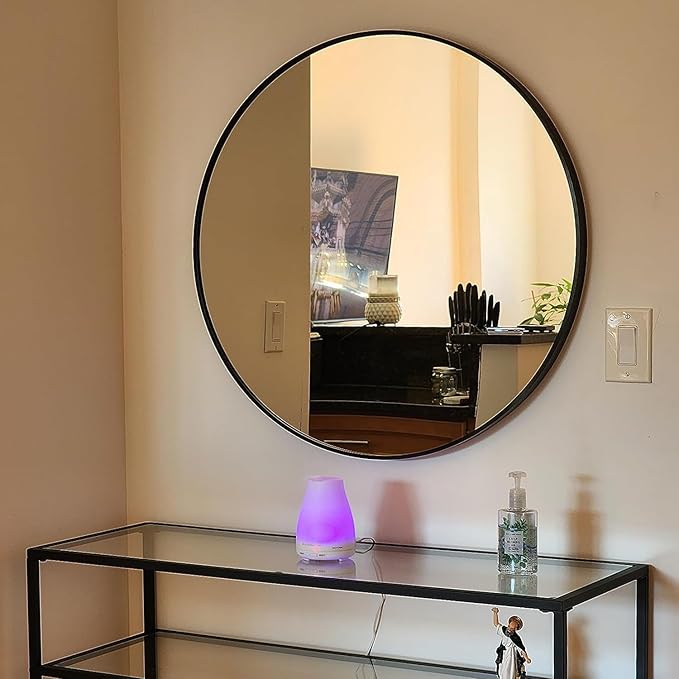 Oruii Gold Round Mirror 28 inch, Large Circle Mirror Gold Metal Frame, Golden Round Bathroom Mirrors, Circular Mirrors for Wall, Living Room, Dining Room, Entryway.