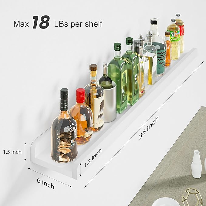 Love-KANKEI 36 Inch Long Floating Shelves Wall Mounted Set of 2, Large Wood Wall Shelves for Storage, Rustic Hanging Shelves for Display,Bedroom Living Room Bathroom Kitchen Office White