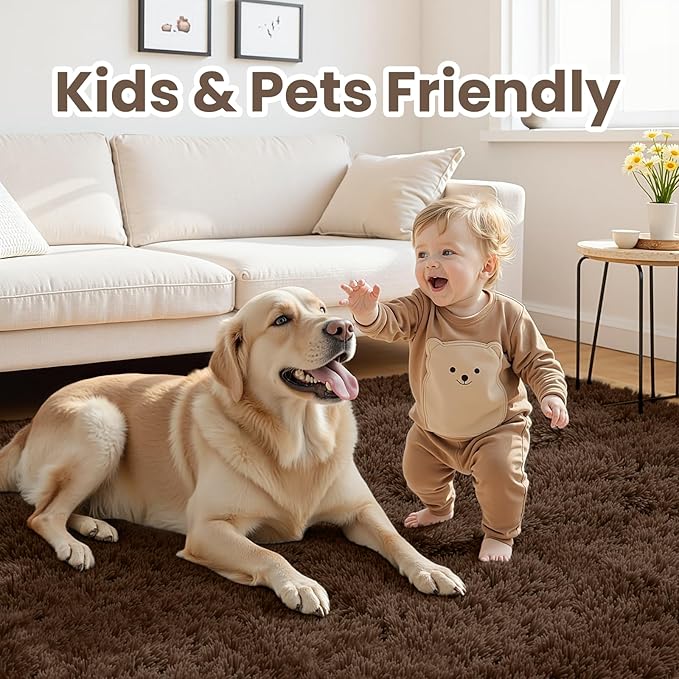 5x8 Area Rugs for Living Room: Soft Fluffy Shag Brown Rugs for Bedroom, Non Slip Large Fuzzy Plush Rug Indoor Floor Carpet for Nursery Kids Boys Girls Room, Dorms, Playroom, Modern Home Decor