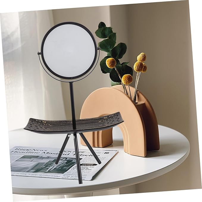 Vintage Makeup Vanity Mirror Rotating Design and Makeup Organizer Tray for Jewelry Storage Elegant Desktop Beauty Essential for Girls and Ladies