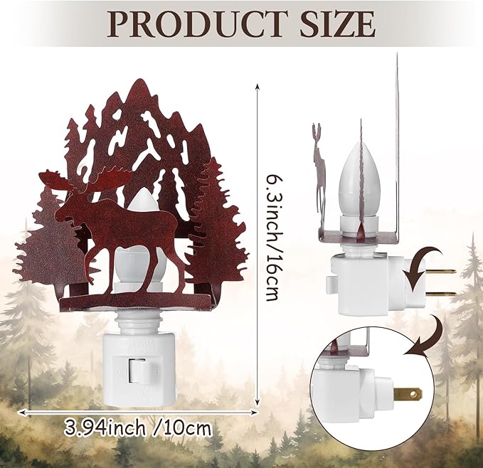 Tuanse Forest Moose Plug in Night Light Wilderness Farmhouse Metal LED Night Light Decorative Vintage Forest Mountain Lamp Decor for Bedroom Living Room Bathroom Holiday Christmas Gift