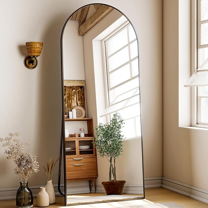XRAMFY 24x68 Arched Full Length Mirror Floor Mirrors with Aluminum Alloy Frame Free-Standing Wall Mounted Floor Mirrors or Large Dressing Mirror, Black Mirror Full Length