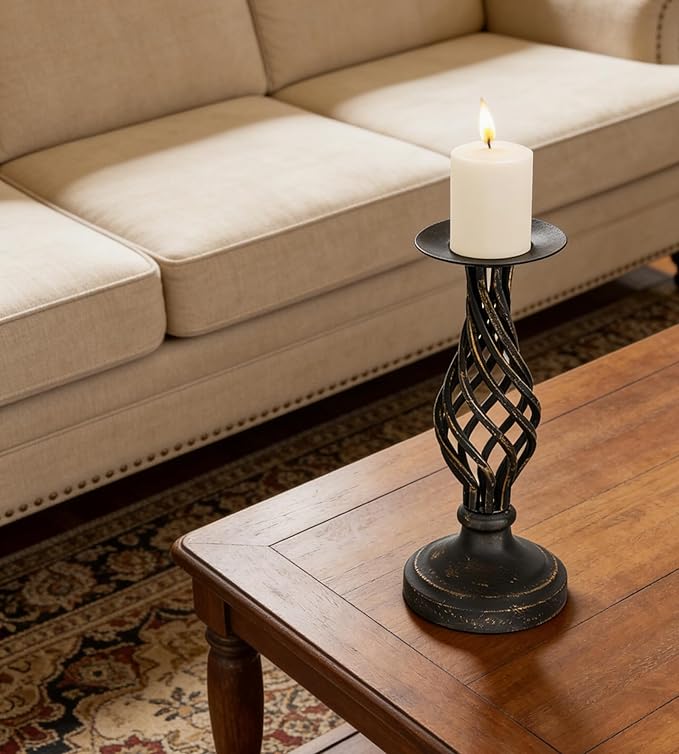 Candlestick Holders - Candle Holders Decorative LHQOO Metal Vintage Candle Holder with Non-Slip Base, Available for Home Decor, Wedding, Dinning, Party, Anniversary (Large Size)