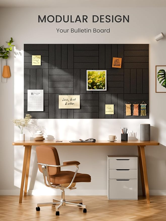 Bumusty Large Cork Board Alternative-48 x 36" Felt Bulletin Board Tiles, with 30 Pushpins, 70 Adhesive Tabs, Bold-Stripe 12-Pack, Cork Boards for Office Push Pin Board Felt Board-Charcoal Gray