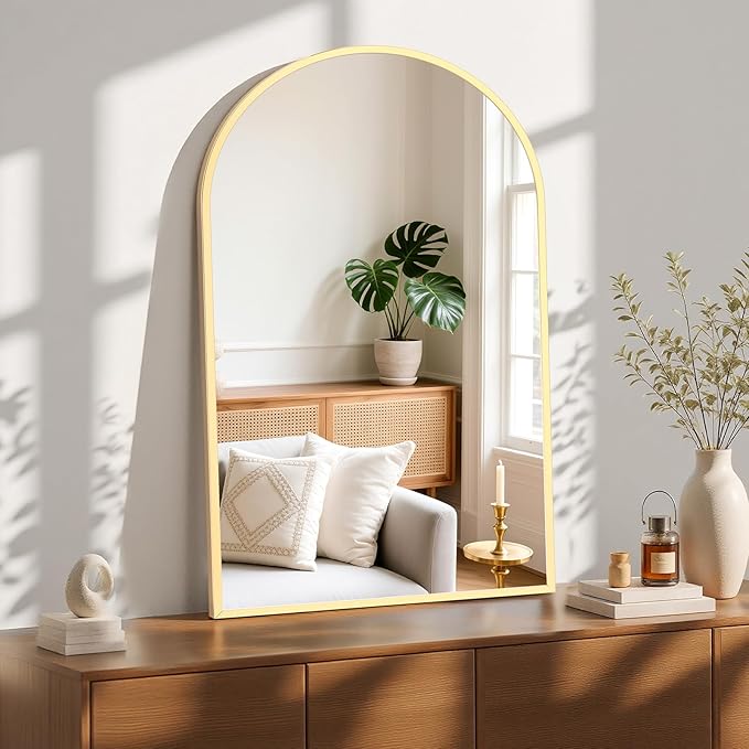 Sweetcrispy 26.5"x38" Arched Gold Bathroom Vanity Mirror for Over Sink, Wall Decor Mirror for Entryway, Bedroom, Living Room