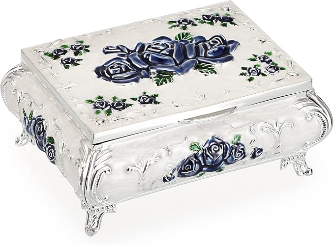 Hipiwe Vintage Metal Jewelry Box Small Treasure Chest Case Trinket Organizer Earrings Necklace Bracelet Storage Box Ring Box Holder Keepsake Box for Women