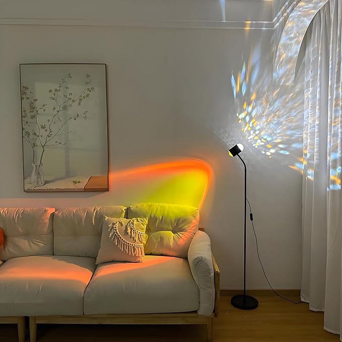 Sunset projection floor lamp, dual head sunset lamp with water ripple vertical Floor light, replaceable filter 360 ° rotating LED Atmosphere lights 3 color color changing living room sunset floor lamp