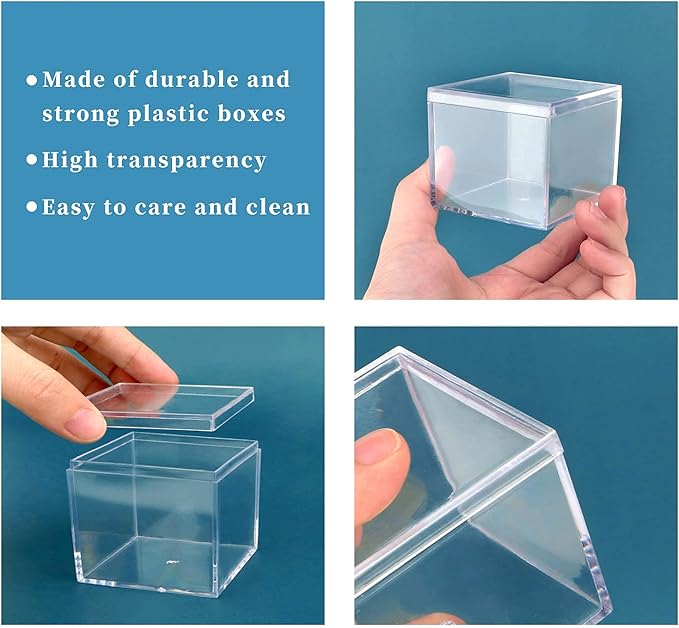 dedoot Small Acrylic Box with Lid 2.2x2.2x1.3 Inch, 4 Pack Suqare Plastic Box Acrylic Storage Cube Boxes Candy Container for Candy, Jewelry Accessories, Tiny Items