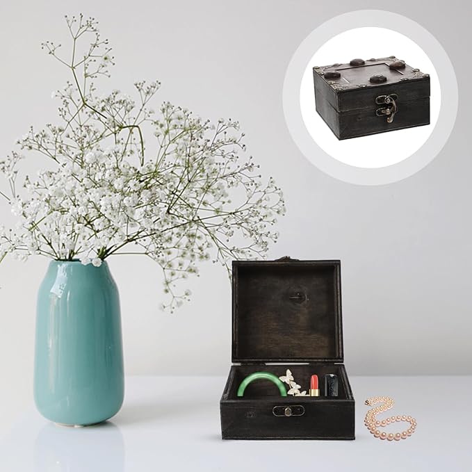 LIFKOME Wooden Makeup Organizer Vintage Treasure Box Jewelry Trinket Box Ring Storage Decorative Storage Case