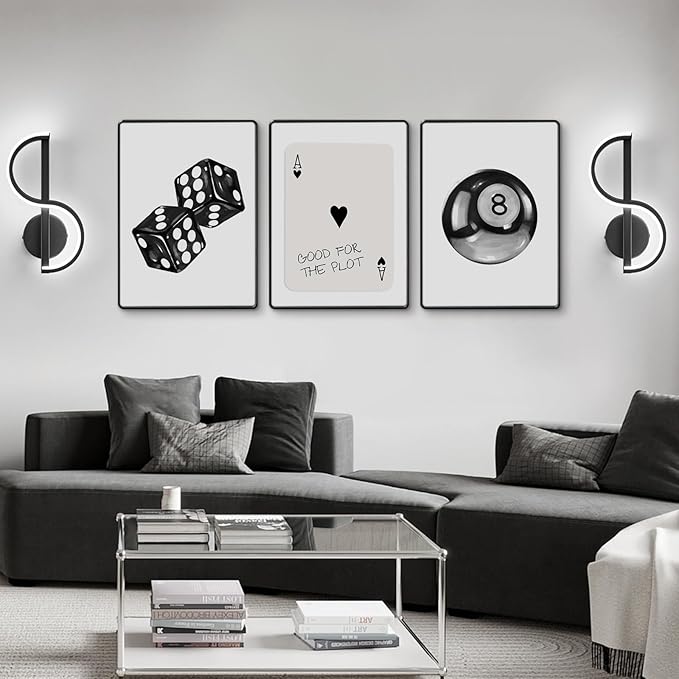 Black White Aesthetic Wall Art Decor 8 Ball Canvas Poster Y2k Cool Dice Pictures Black White Room Decor Trendy Poker Poster Prints Retro Painting Artwork for Apartment Dorm 16x24 Inch Unframed 3Pcs