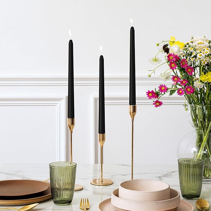 LYOBATH 30 Pack Black Taper Candles - Taper Candles 10 Inch Dripless, Smokeless & Unscented - 8 Hours Long Burning - Ideal for Weddings, Dinner Parties, and Home Decor