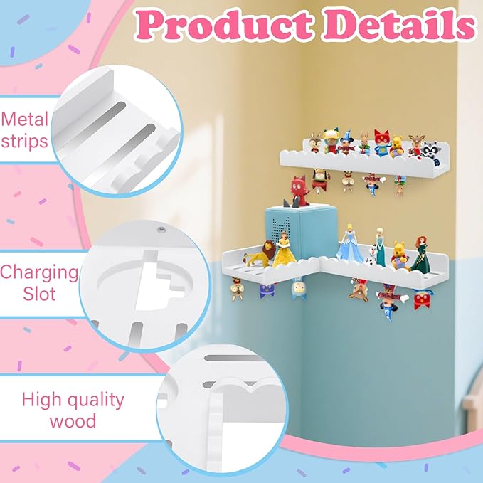 90° Bookshelf for Tonies Box Storage Wall Corner, Magnetic Floating Shelves Compatible with Organizer for TonieBox 1/2 Player Tonies Figures, Display Collection 30~40 Tonie Characters