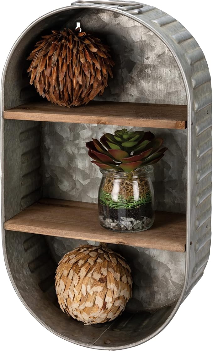 Primitives by Kathy Washtub Wooden Double Shelf 9.50" x 17.25" x 4.50"