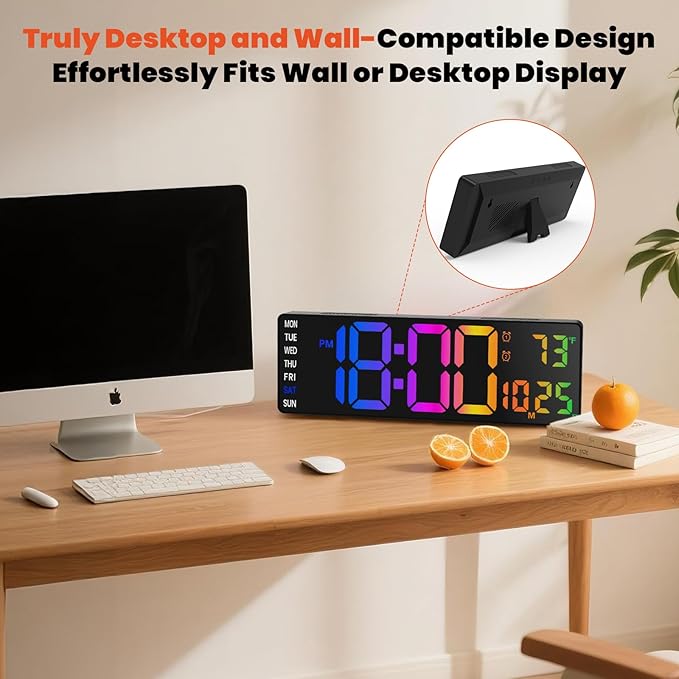 Pytha Sight 16 Inch Large Digital Wall Clock, Large LED Display Digital Wall Clock with Temperature (°C/°F), Remote Control, Auto-Dimming, Night Light for Classroom,Bedroom, Garage,Gym,Seniors Gift