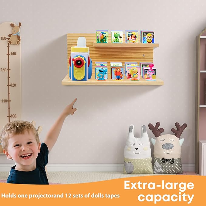 Floating Shelves for Little Tikes Story Dream Machine,Wall Shelf for Little Tikes Projector Books Audio Play Character Storage Tray Organizer for Toddlers and Kids Girls Boys,Pine(Natural Wood)