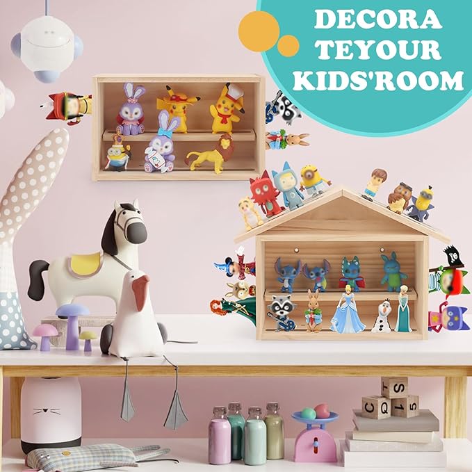 House Wooden Shelf for Tonies Box Storage Magnetic, Compatible with 15~30 Tonies Figures Characters, Combined or Split-Type Design, Wall-Mounted + Tabletop Placement