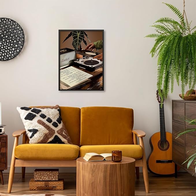 Music Record Canvas Poster Vintage Black Girl Fashion Wall Art Abstract African Woman Painting Prints 24X36 inch Black Framed for Bar Bedroom Living Room Wall Decor