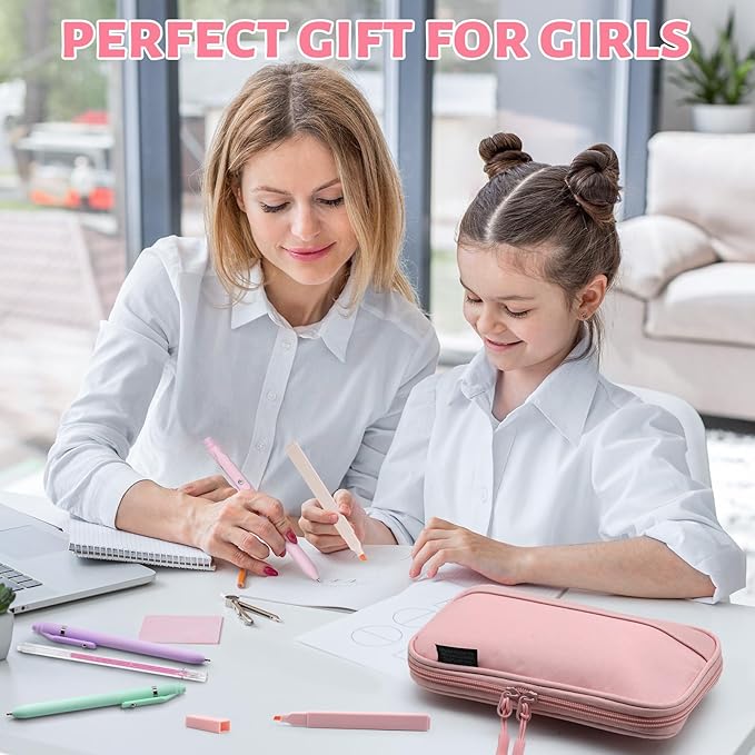 Big Capacity Pen Case Large Storage Pen Pouch Aesthetic, Office Pen Marker Case Simple Sturdy Multifunctional Bag Organizer for Man Women(Pink)