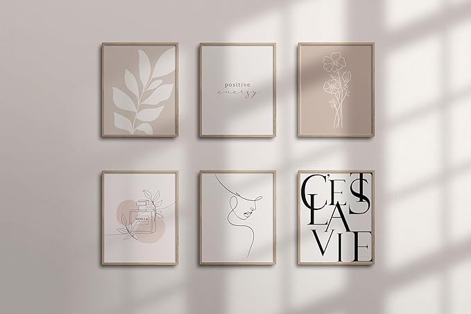TwoDays Vanilla Girl Room Decor, Clean Girl Aesthetic Wall Art, Boho Beige Posters for Bedroom, Minimalist Cream Prints, Abstract Brown Pictures for Girls.(8" x 10", Set of 6, UNFRAMED)
