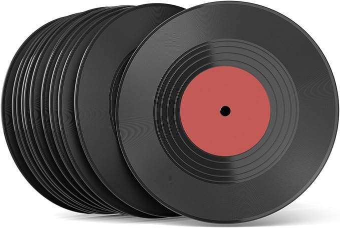 Facmogu 12PCS 7 Inch Fake Blank Vinyl Records, Vintage Vinyl Decorative Records for Wall Art Aesthetic, Plastic Plain Records for Home, Cafe Decor, Fake Blank Records Custom for Wedding, Music Party