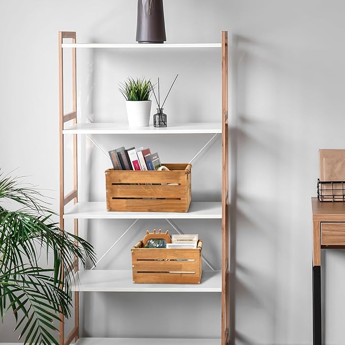 Chunful Set of 2 Rustic Wooden Crate Large Farmhouse Wood Storage Container Boxes with Cutout Handles 15.3 x 11x 7.8 and 13.3 x 9.4 x 7 Inch Vintage Decorative Crate for Display Home Decor